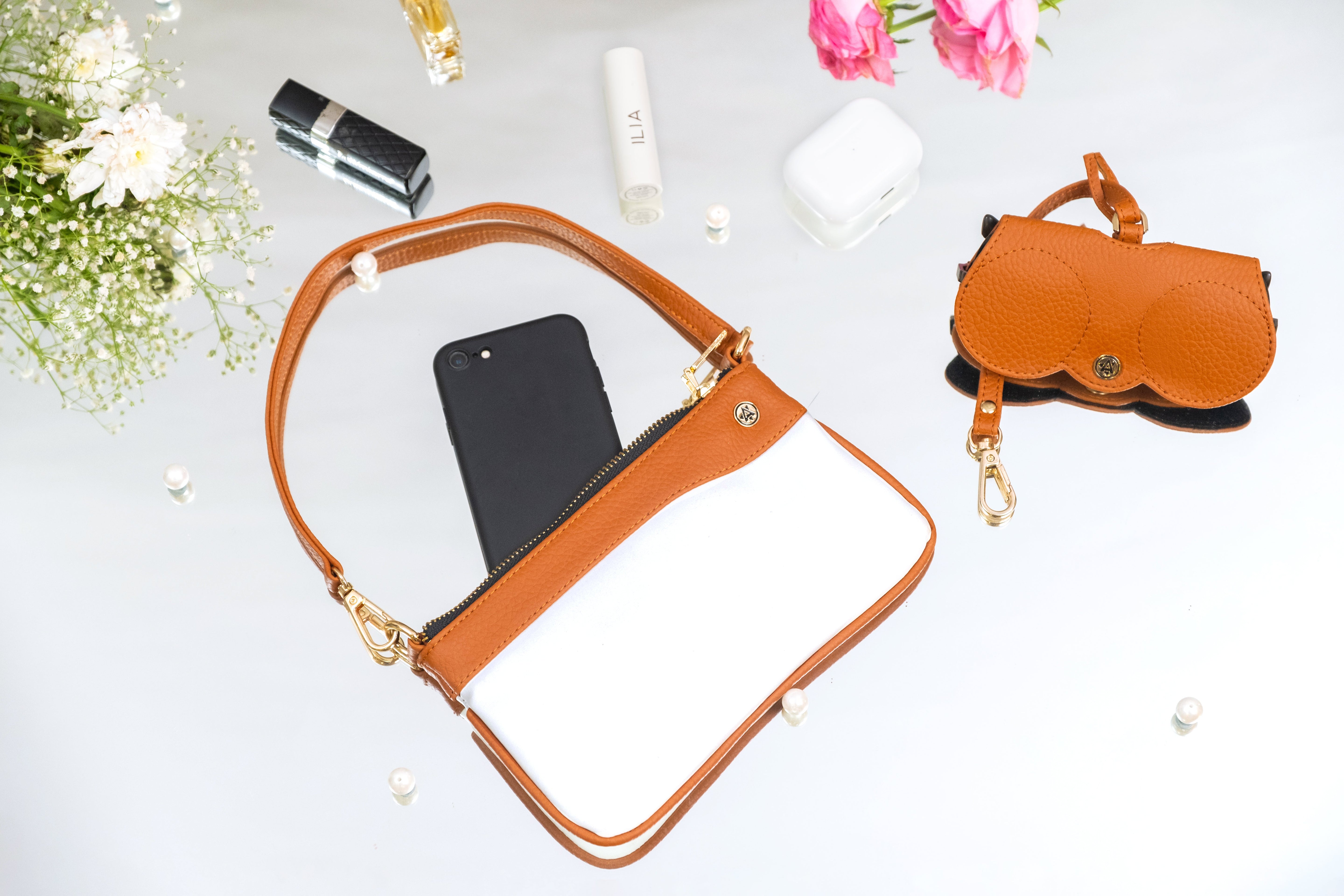 Wristlet Wallet & Eyeglass Case White, Tan(Combo)