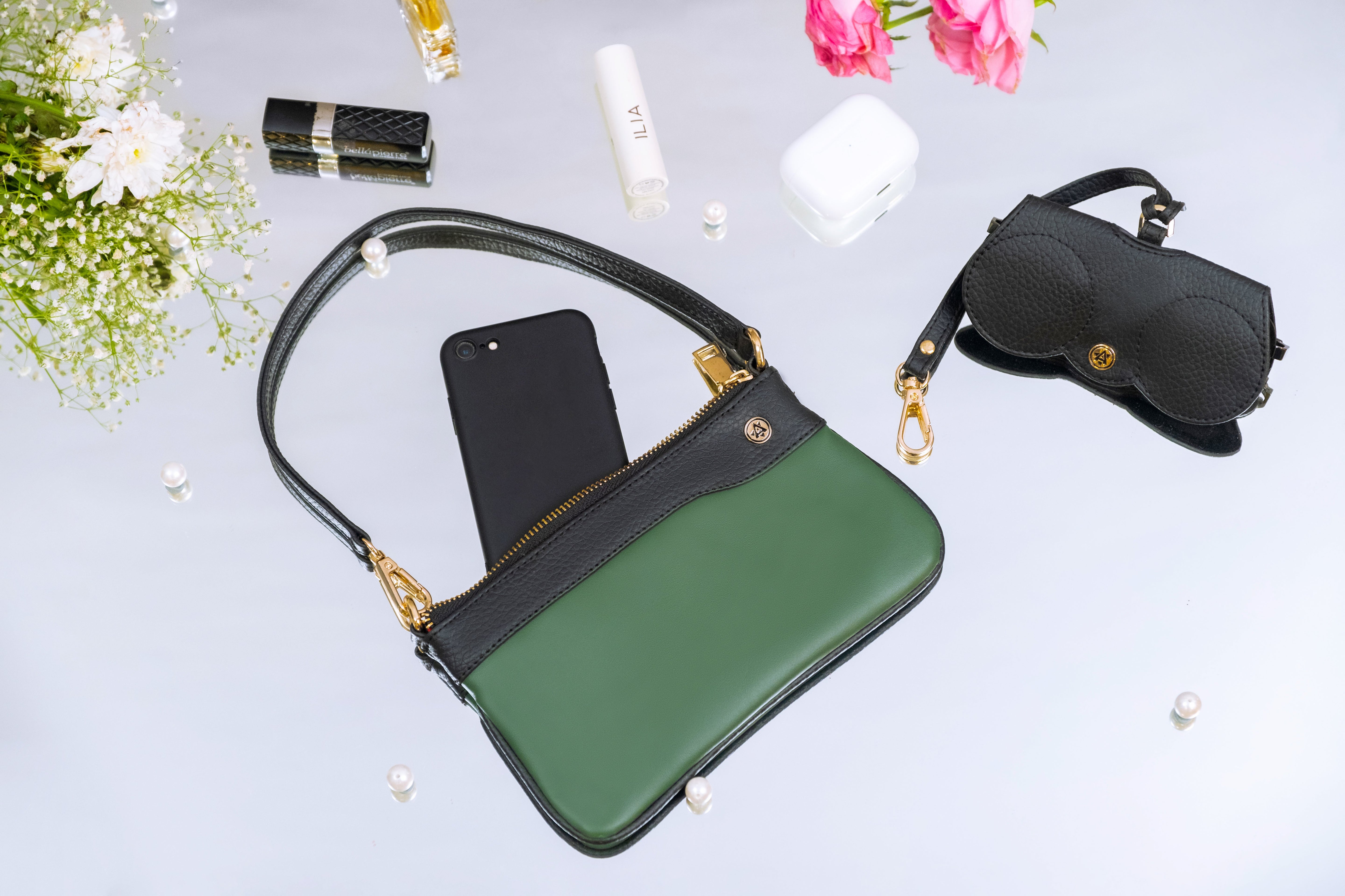 Wristlet Wallet & Eyeglass Case Dark Green, Black(Combo)