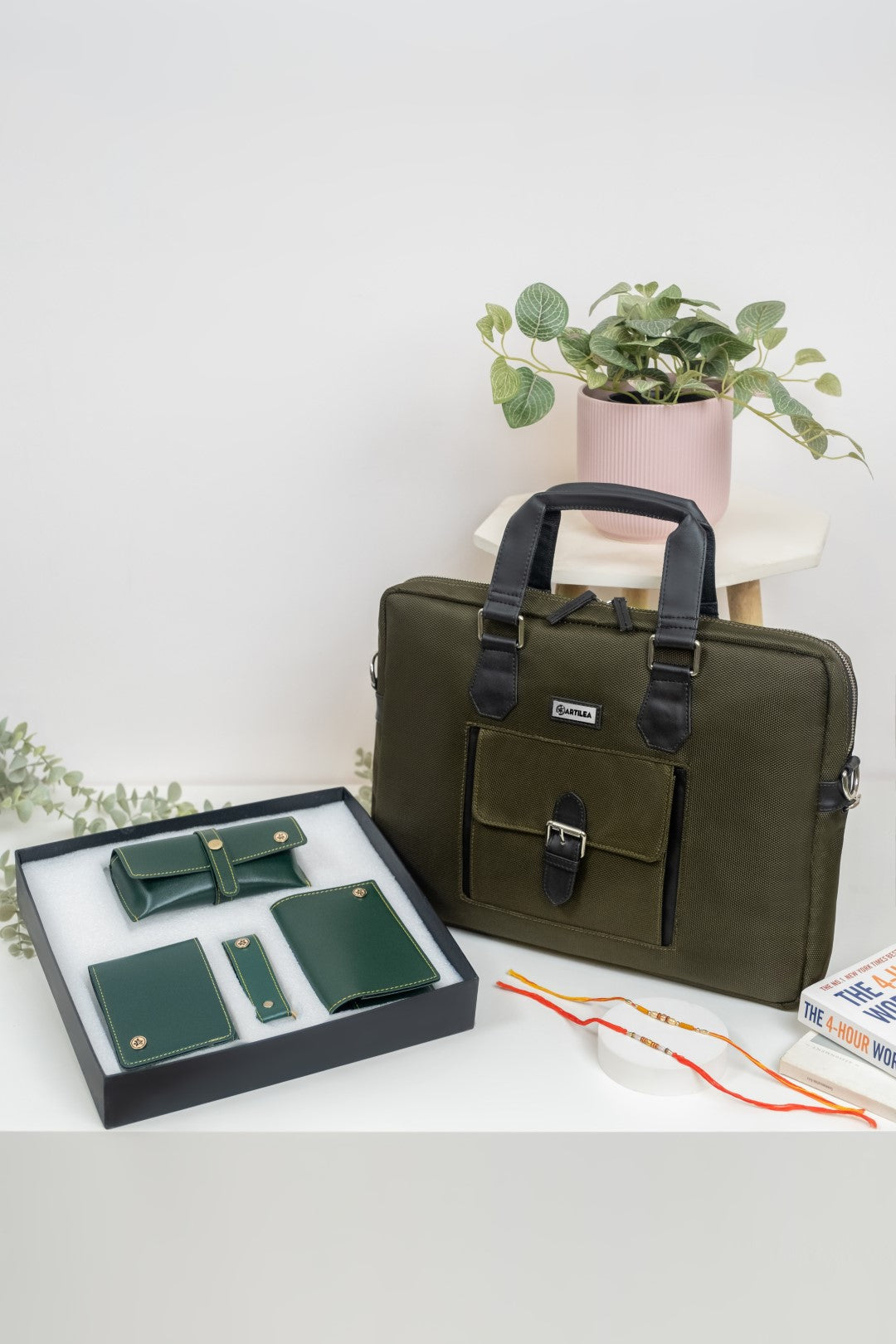 Laptop Bag & Cororate Gift Set (Dark Green)-Combo-(Olive green)