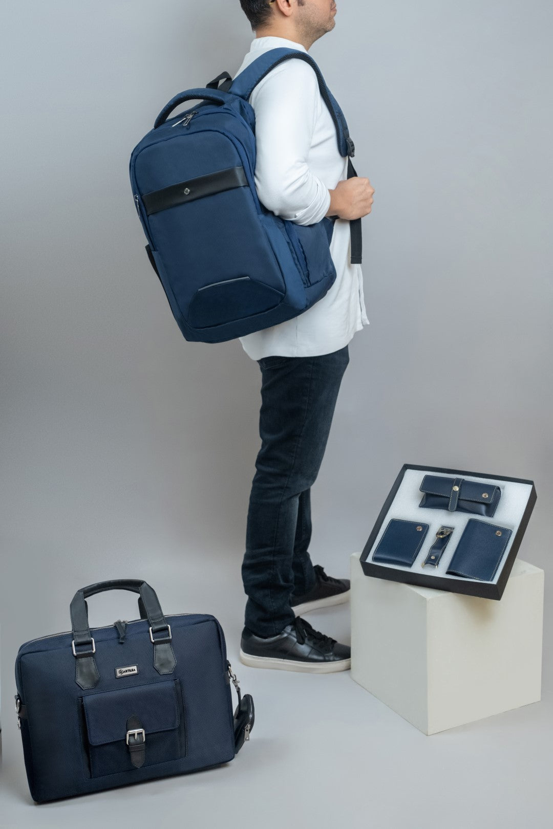 Laptop Backpack & Laptop Bag & Corporate Gift Set Blue(Combo)