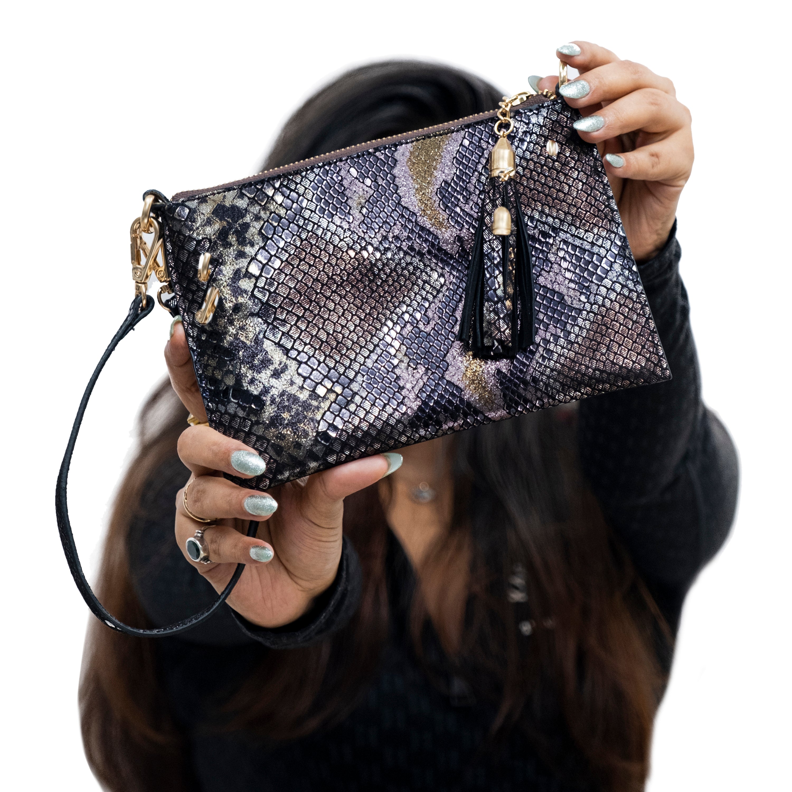 Genuine Leather Wristlet (Small) - Black Snake