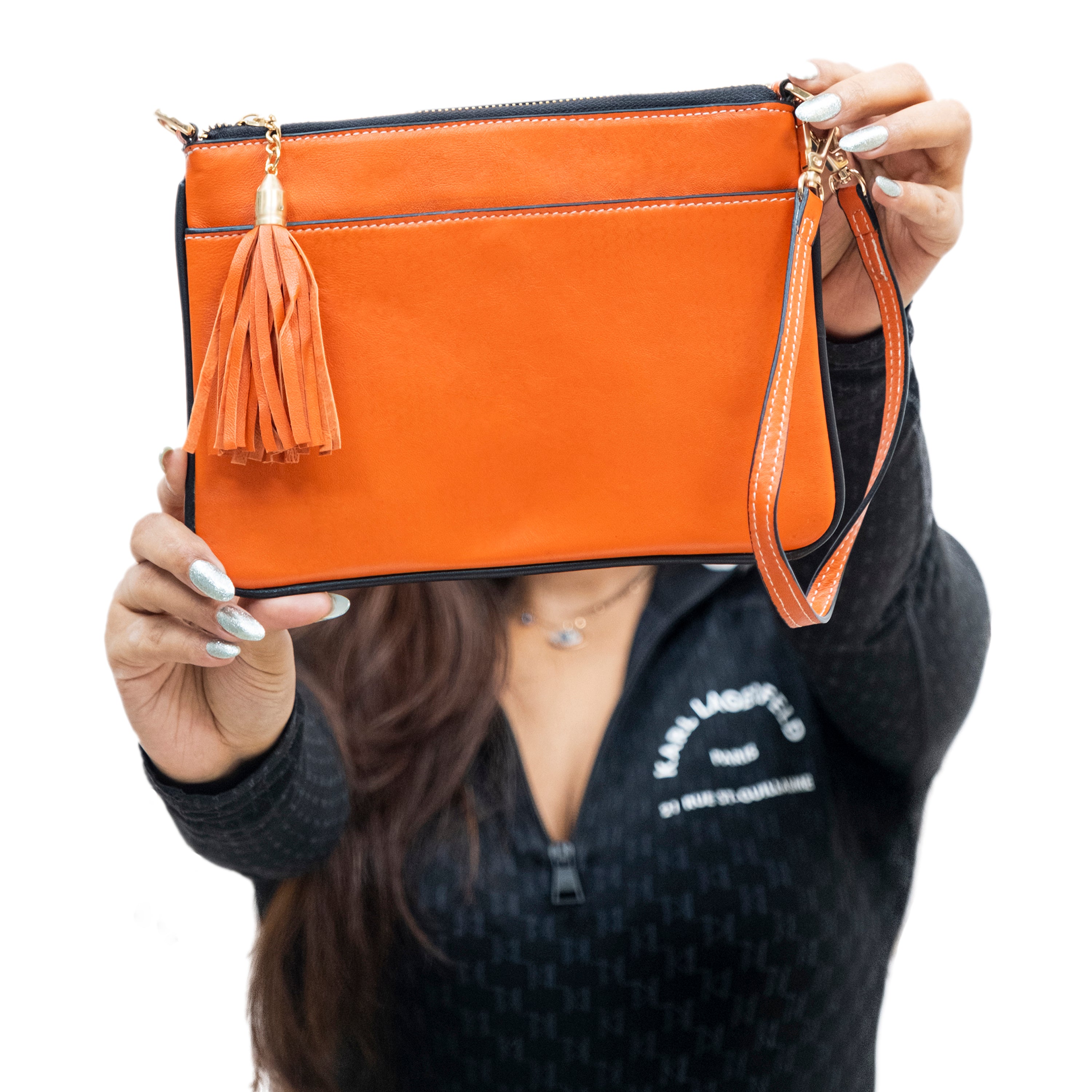 Genuine Leather Wristlet - Orange
