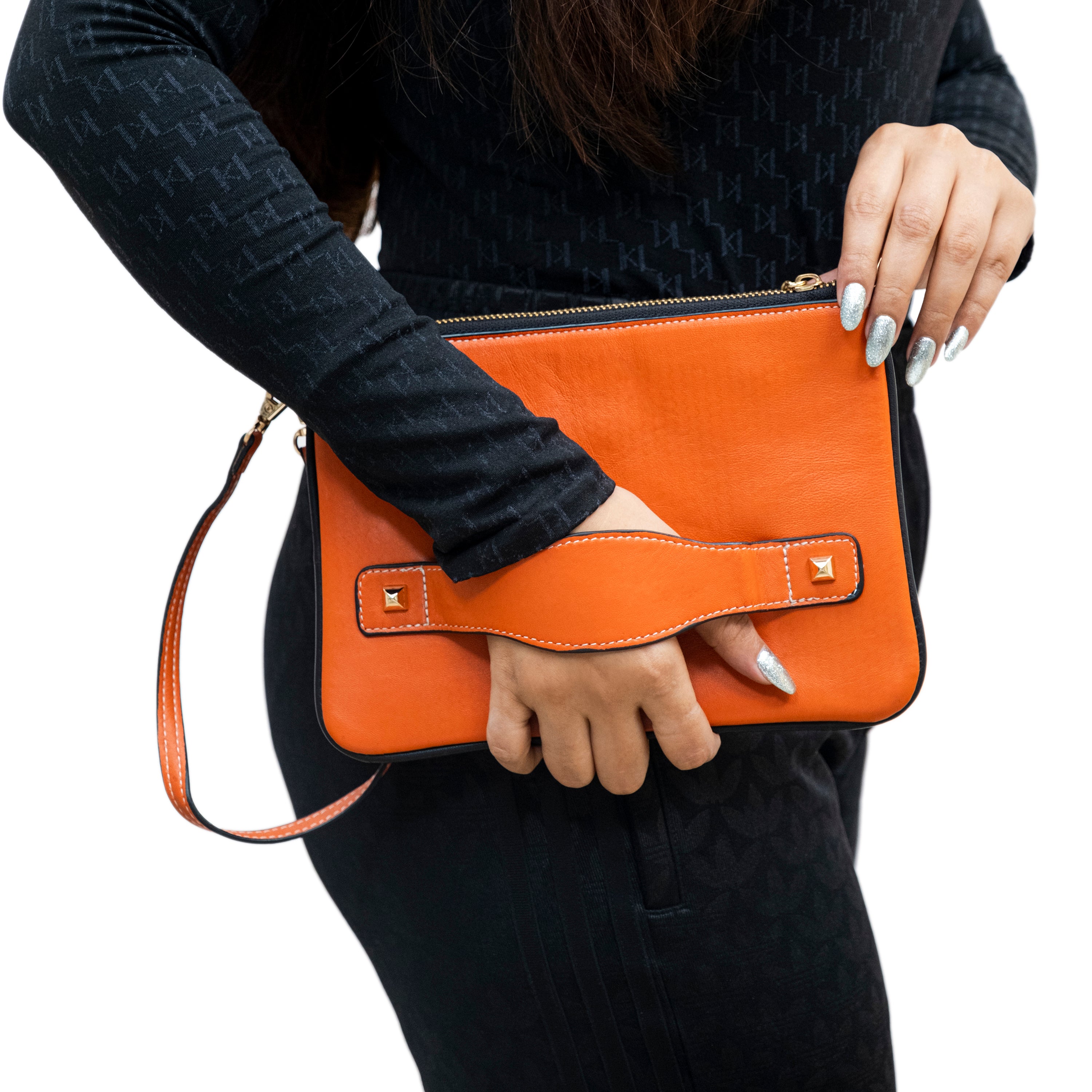 Genuine Leather Wristlet - Orange