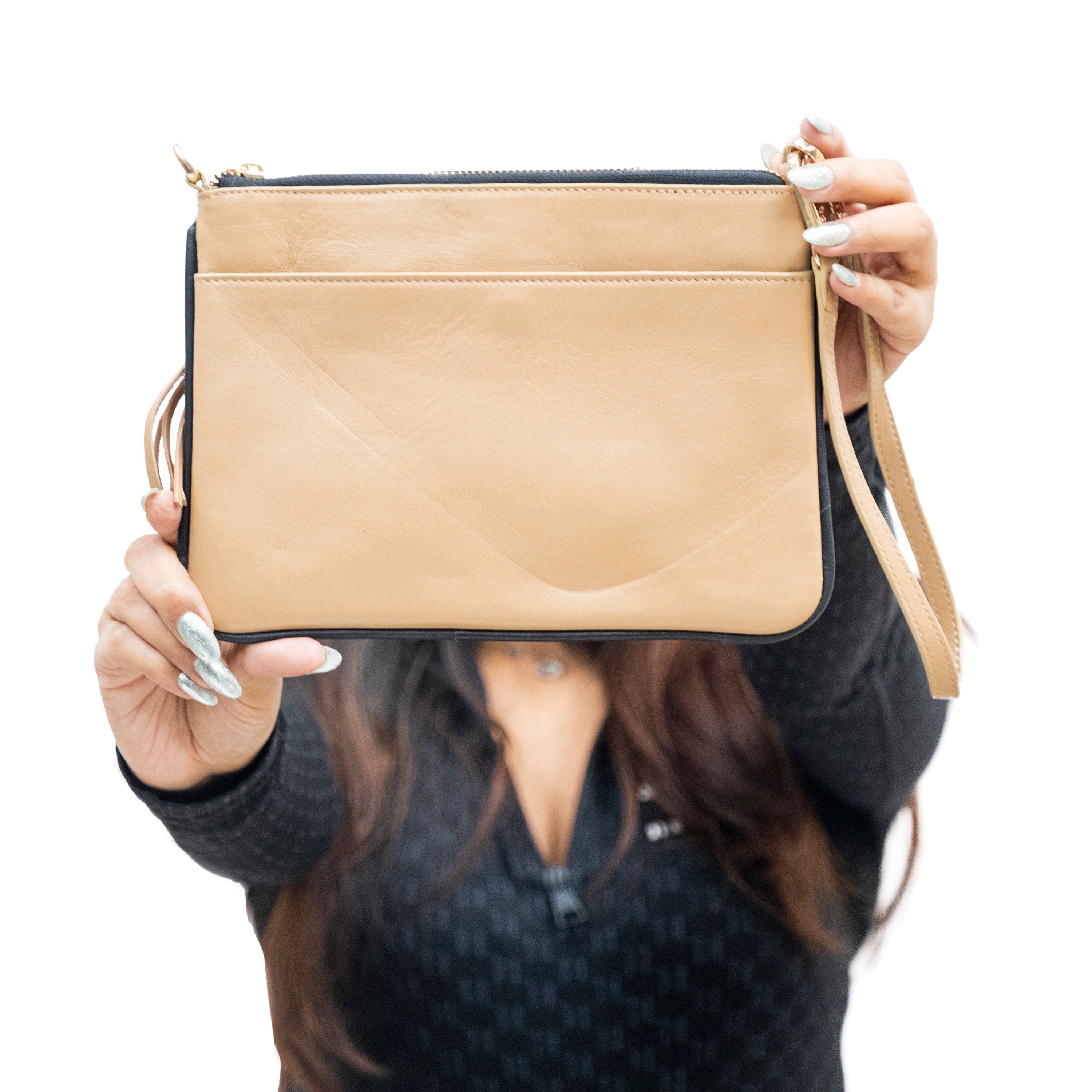 Genuine Leather Wristlet - Tan