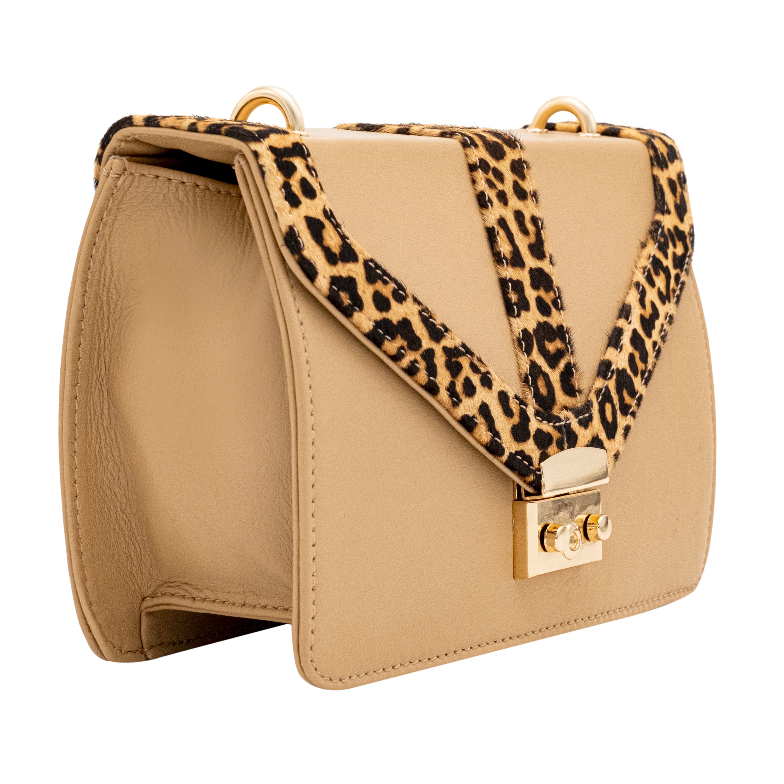 Genuine Leather Sling Bag - Beige