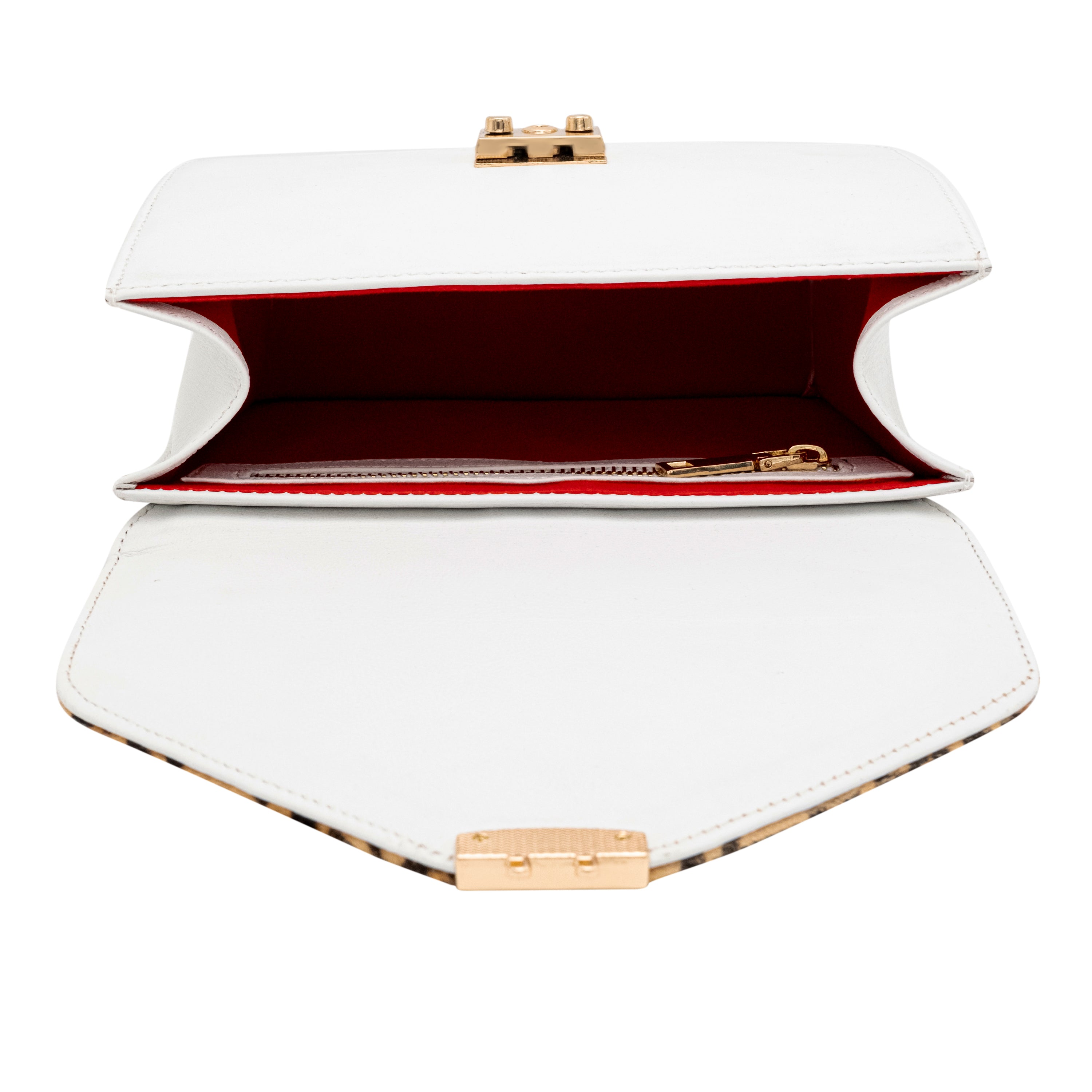 Genuine Leather Sling Bag - White , Leopard