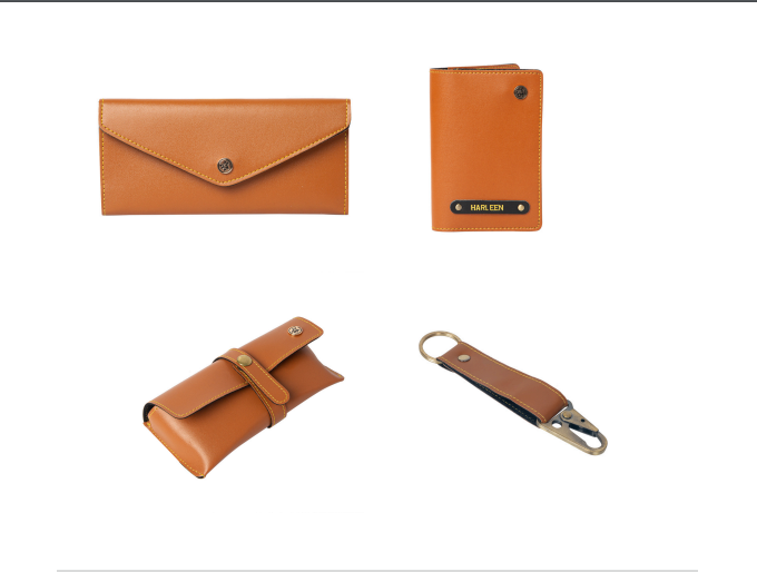 Personalised Gift Set for Women: includes Wallet, Passport Cover, Sunglass Case, Keychain (All products avialable in box)