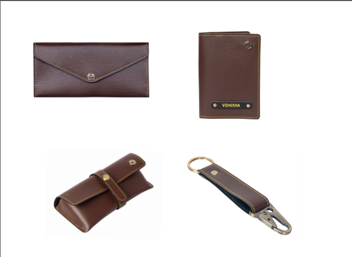 Personalised Gift Set for Women: includes Wallet, Passport Cover, Sunglass Case, Keychain (All products avialable in box)