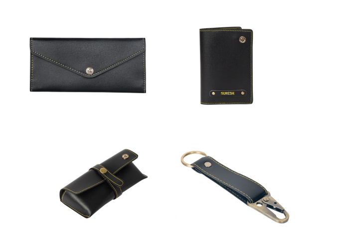 Personalised Gift Set for Women: includes Wallet, Passport Cover, Sunglass Case, Keychain (All products avialable in box)