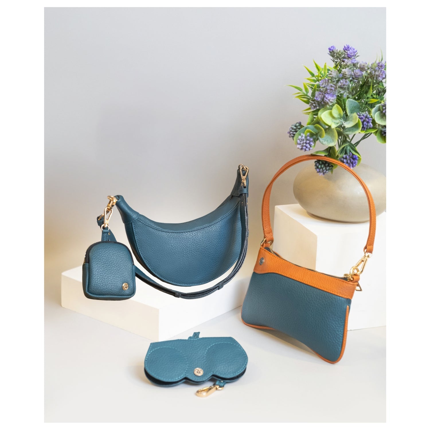 Crecent Moon Bag & Wristlet Wallet-Eyeglass Case Peacock Green(Combo)