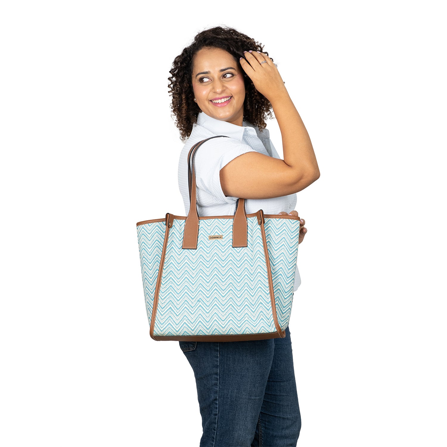 Bag - Cyan Chevron Tote