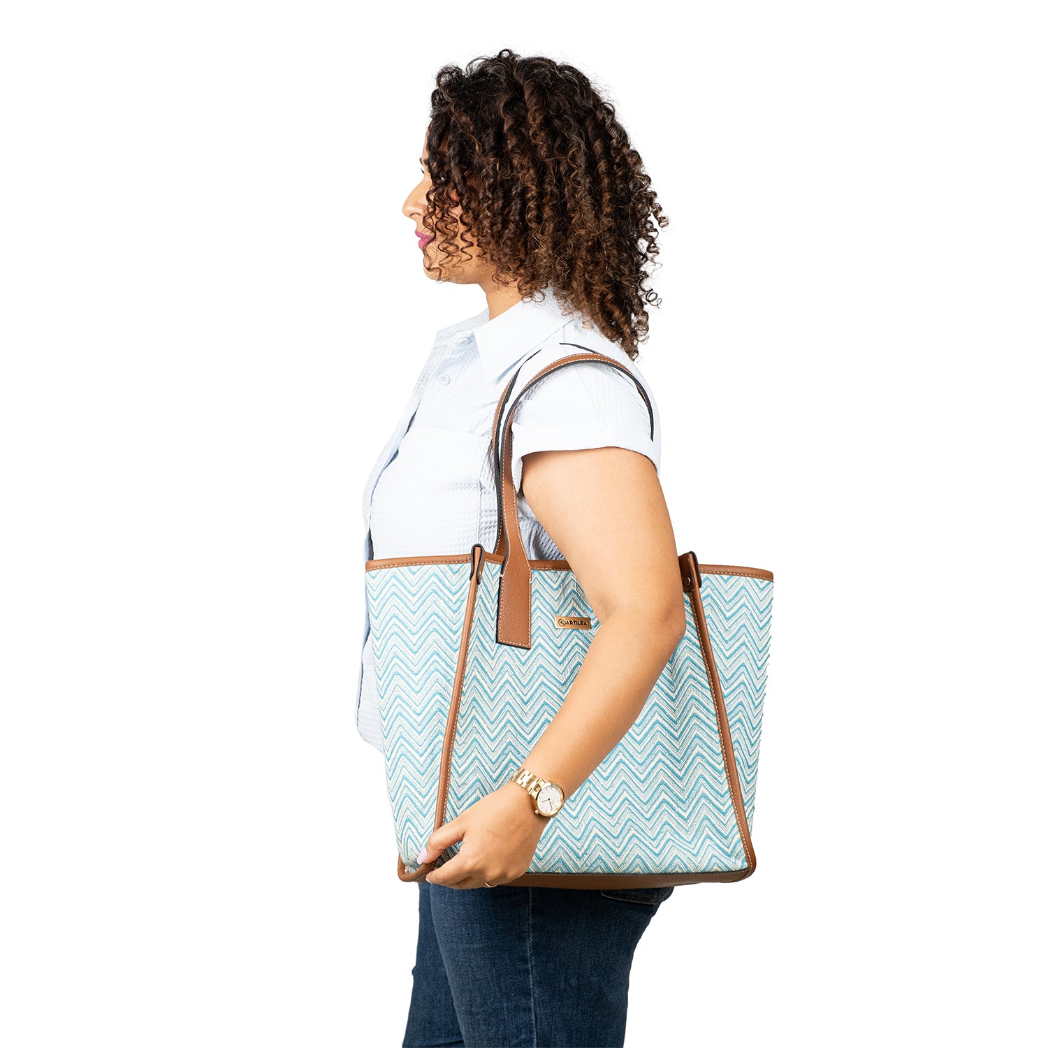 Bag - Cyan Chevron Tote