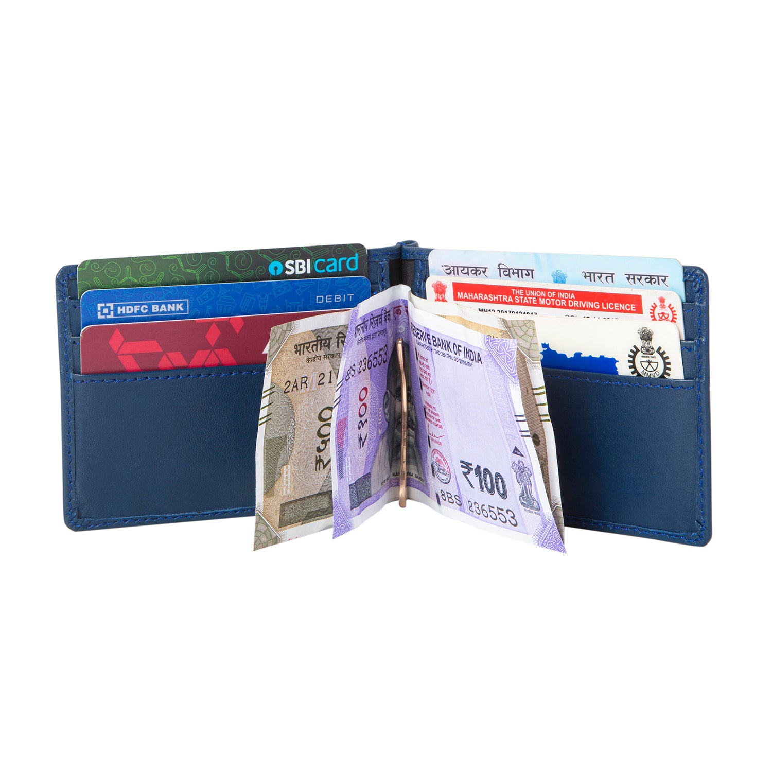 Leather Money Clip - Navy Blue