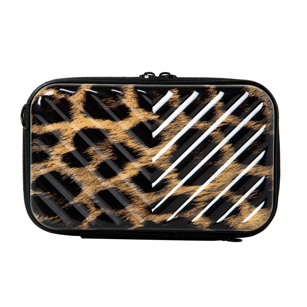 Suitcase Hard Case Clutch - Embossed Line Leopard Print