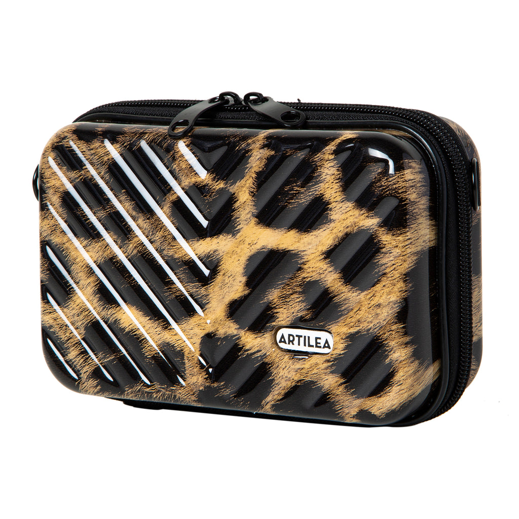 Suitcase Hard Case Clutch - Embossed Line Leopard Print