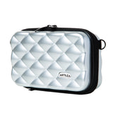 Suitcase Hard Case Clutch - Silver with Embossed Shapes