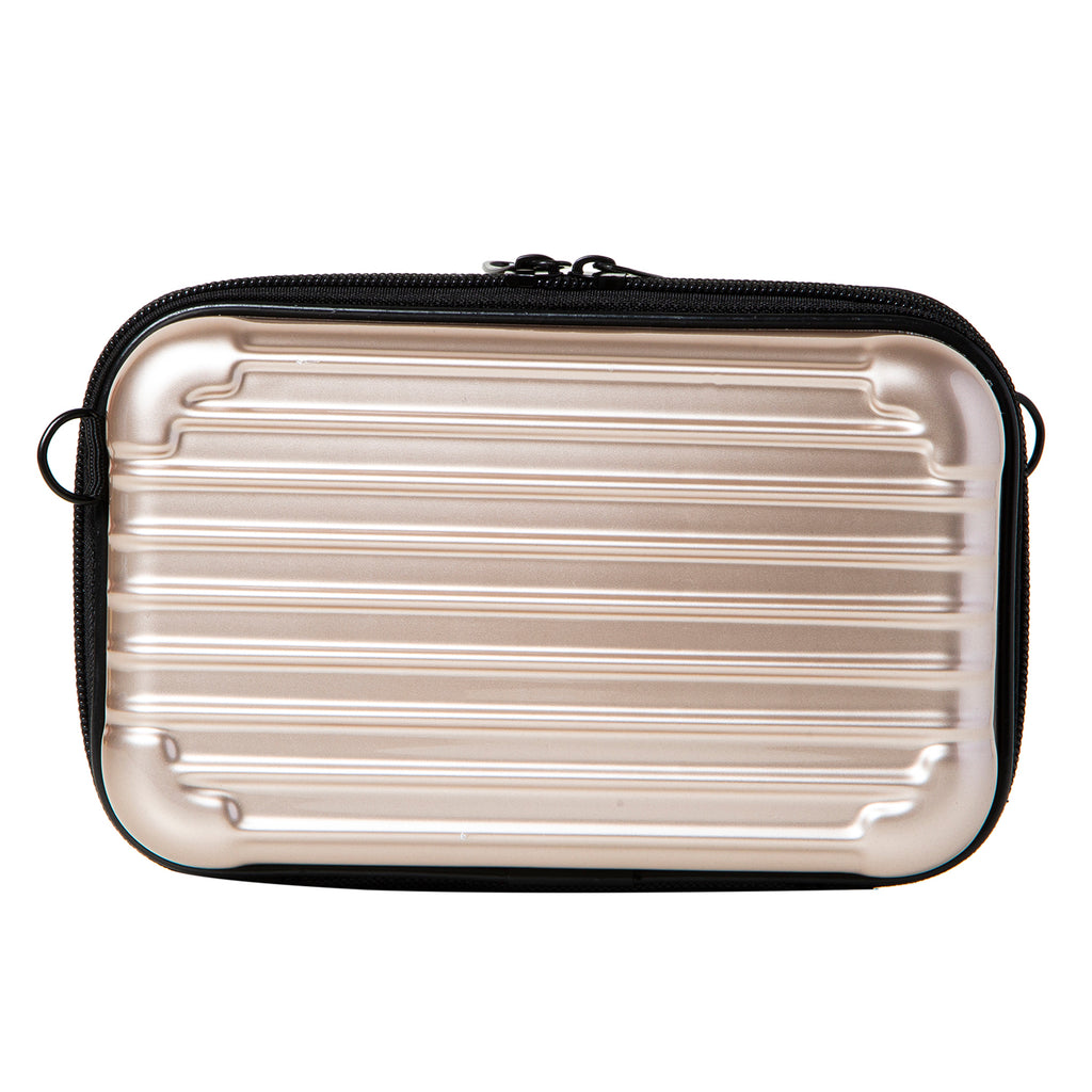 Suitcase Hard Case Clutch - Golden with Embossed Lines